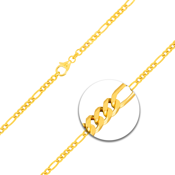 Goldkette als Figarokette diamantiert Gliederung 5+1 in Gelbgold 585 / 14K, 50 cm lang, 2,8 mm breit, Gewicht ca. 9.2 g.