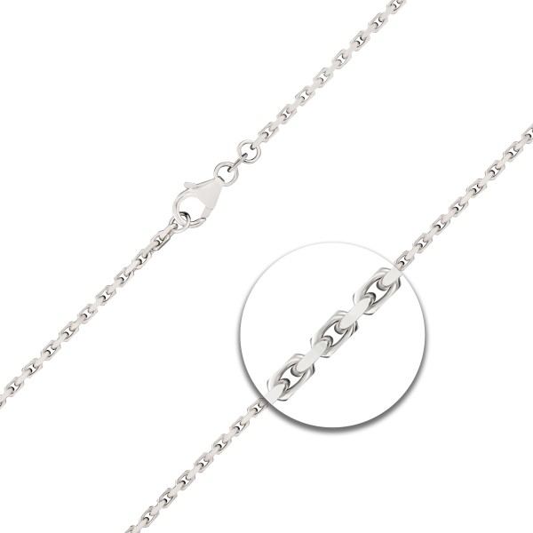 Armband als Ankerkette diamantiert in Weißgold 585 / 14K, 19 cm lang, 2 mm breit, Gewicht ca. 5 g.