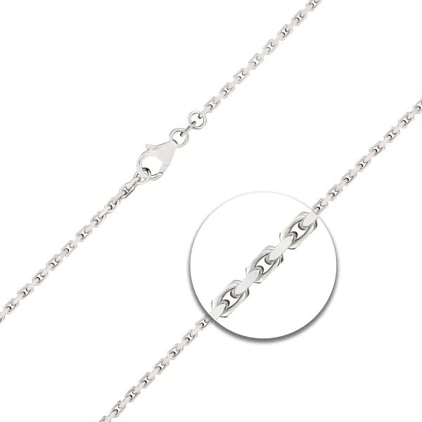 Armband als Ankerkette diamantiert in Weißgold 585 / 14K, 21 cm lang, 2 mm breit, Gewicht ca. 5.5 g..