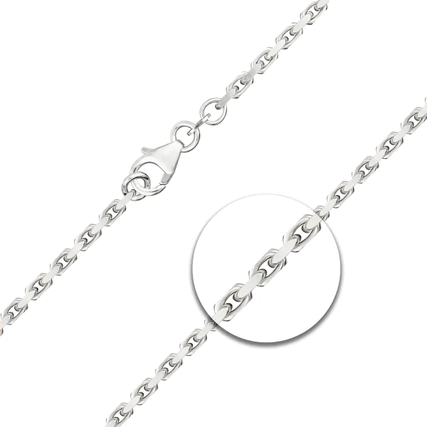 Goldkette als Ankerkette diamantiert in Weißgold 585 / 14K, 42 cm lang, 2,5 mm breit, Gewicht ca. 15.4 g.