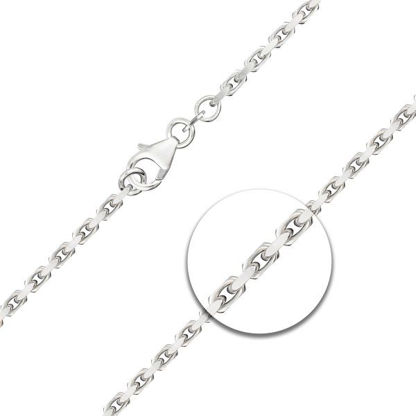 Goldkette als Ankerkette diamantiert in Weißgold 750 / 18K, 50 cm lang, 2,5 mm breit, Gewicht ca. 20.8 g.