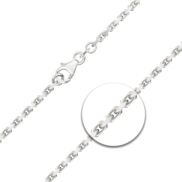 Goldkette als Ankerkette diamantiert in Weißgold 750 / 18K, 55 cm lang, 2,5 mm breit, Gewicht ca. 22.9 g.