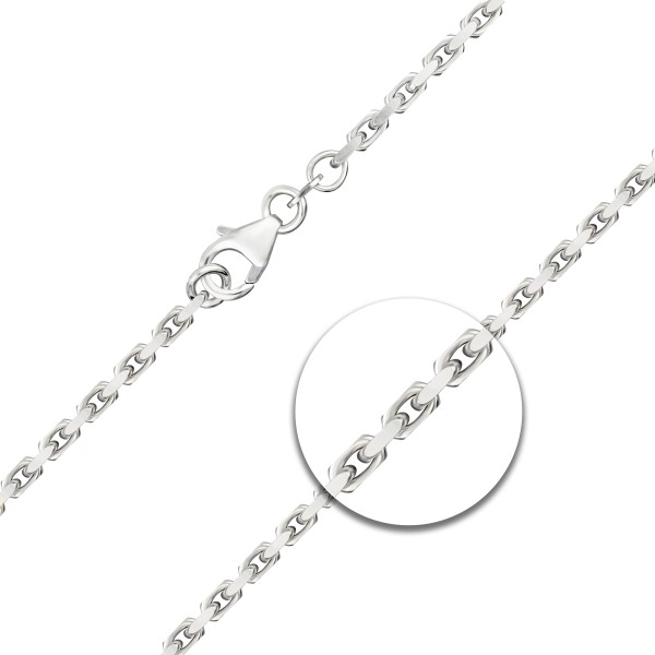 Goldkette als Ankerkette diamantiert in Weißgold 585 / 14K, 65 cm lang, 2,5 mm breit, Gewicht ca. 23.8 g.