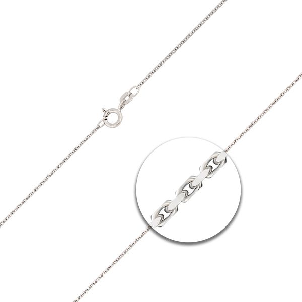 Goldkette als Ankerkette diamantiert in Weißgold 585 / 14K, 38 cm lang, 1,3 mm breit, Gewicht ca. 2.4 g.