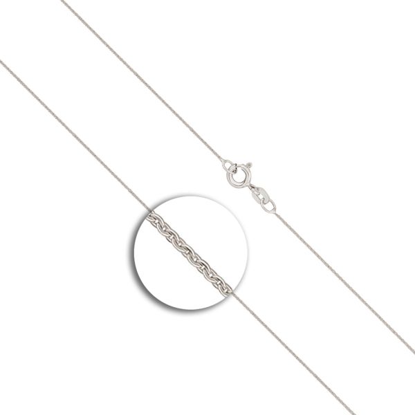 Goldkette als Ankerkette flach in Weißgold 375 / 9K, 45 cm lang, 0,8 mm breit, Gewicht ca. 0.9 g.