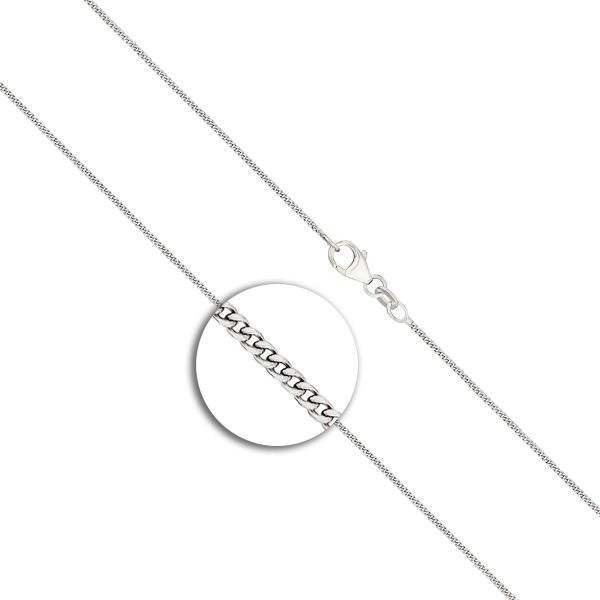 Goldkette als Panzerkette flach Weißgold 750 / 18K, 50 cm lang, 1,1 mm breit, Gewicht ca. 2.7 g.