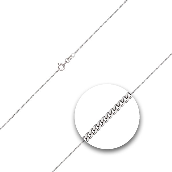 Goldkette als Panzerkette flach in Weißgold 375 / 9K, 70 cm lang, 1,1 mm breit, Gewicht ca. 2.6 g.