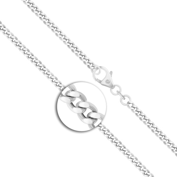 Armband als Panzerkette flach in Weißgold 585 / 14K, 20 cm lang, 2.7 mm breit, Gewicht ca. 6 g.