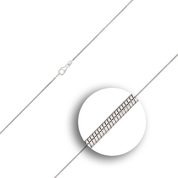 Goldkette als Schlangenkette in Weißgold 750 / 18K, 34 cm lang, 0,9 mm breit, Gewicht ca. 3.6 g.