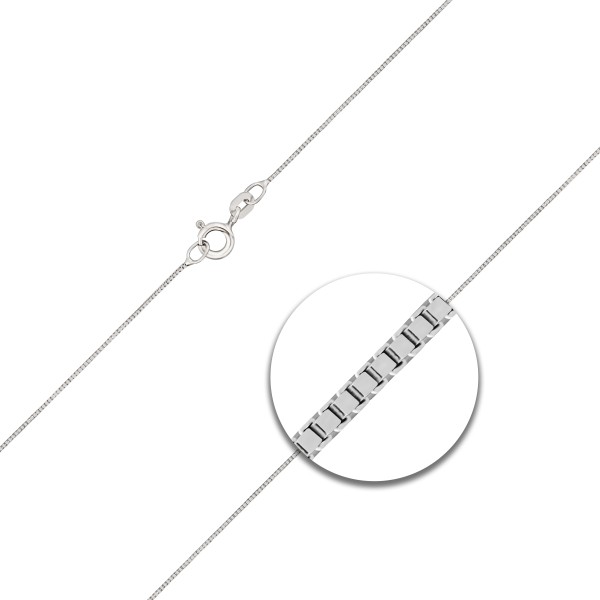 Goldkette als Venezianerkette in Weißgold 375 / 9K, 34 cm lang, 0,6 mm breit, Gewicht ca. 0.8 g.
