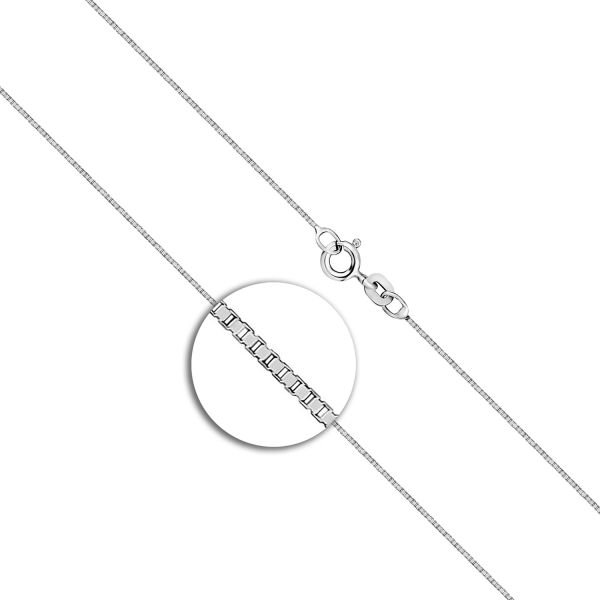 Goldkette als Venezianerkette in Weißgold 585 / 14K, 38 cm lang, 0,9 mm breit, Gewicht ca. 2.7 g.
