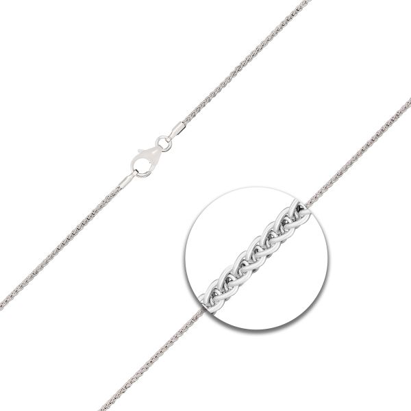 Goldkette als Zopfkette in Weißgold 585 / 14K, 45 cm lang, 1,3 mm breit, Gewicht ca. 3.4 g.