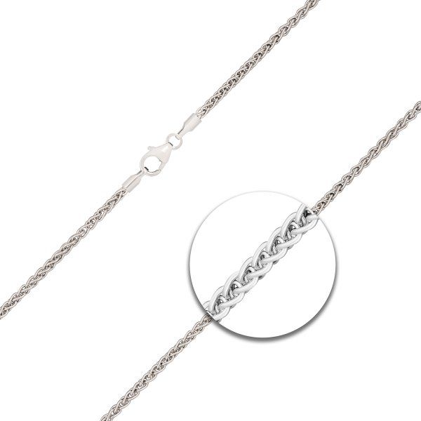 Goldkette als Zopfkette in Weißgold 585 / 14K, 60 cm lang, 2,1 mm breit, Gewicht ca. 11.2 g.