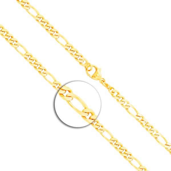 Goldkette als Figarokette diamantiert in Gelbgold 585 / 14K, 50 cm lang, 4,3 mm breit, Gewicht ca. 21.1 g.
