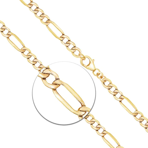Goldkette als Figarokette hohl in Gelbgold 333 / 8K, 50 cm lang, 4 mm breit, Gewicht ca. 6.4 g.