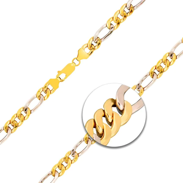 Goldkette als Figarokette hohl in Bicolor Gelbgold / Weißgold 585 / 14K, 50 cm lang, 5,7 mm breit, Gewicht ca. 12.2 g.
