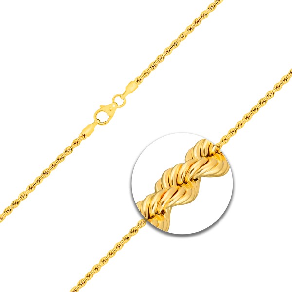 Armband als Kordelkette hohl in Gelbgold 585 / 14K, 19 cm lang, 2.1 mm breit, Gewicht ca. 1.3 g.