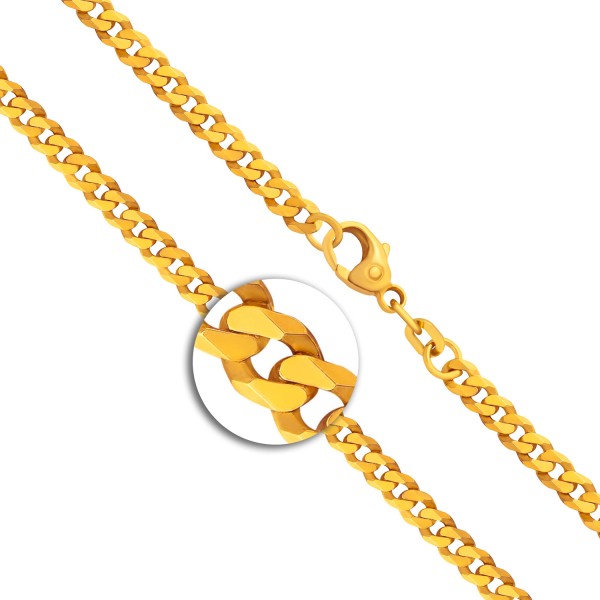 Goldkette als Panzerkette facettiert in Gelbgold 585 / 14K, 55 cm lang, 3,9 mm breit, Gewicht ca. 15.2 g.