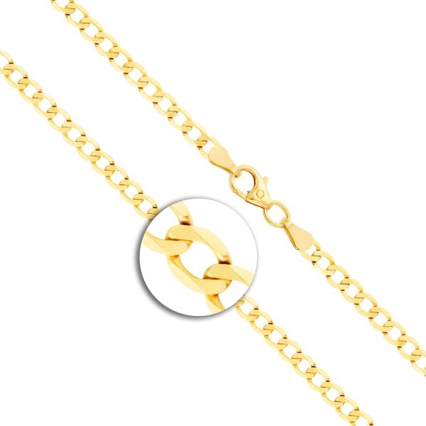 Goldkette als Panzerkette facettiert in Gelbgold 585 / 14 Karat, 85 cm lang, 3.1 mm breit, Gewicht ca. 11.3 g.