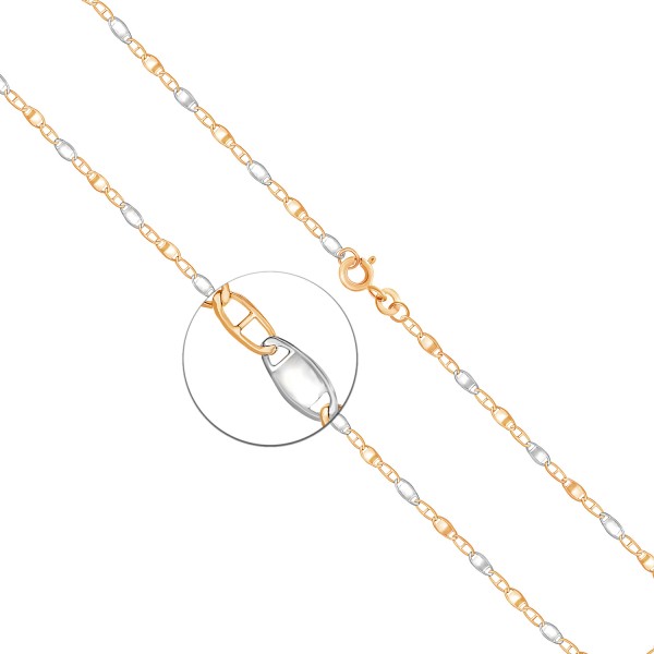 Goldkette als Panzerstegkette in Bicolor Gelbgold / Weißgold 333 / 8K, 50 cm lang, 2,1 mm breit, Gewicht ca. 2 g.