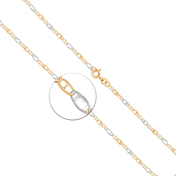 Goldkette als Panzerstegkette in Bicolor Gelbgold / Weißgold 333 / 8K, 50 cm lang, 2,1 mm breit, Gewicht ca. 2 g.