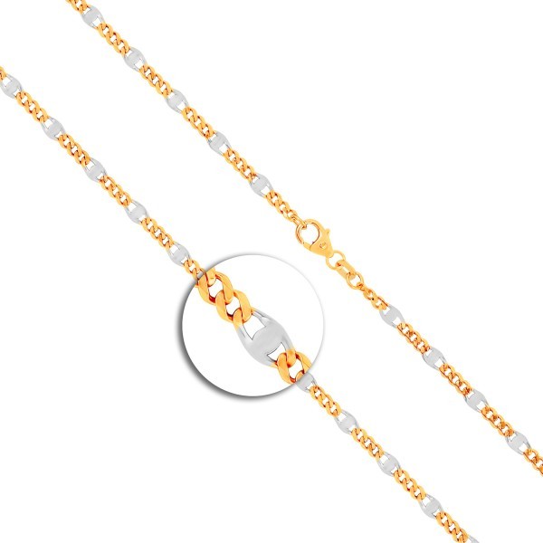 Goldkette als Panzerstegkette in Bicolor Gelbgold/Weißgold 333 / 8K, 50 cm lang, 3,1 mm breit, Gewicht ca. 4.7 g.