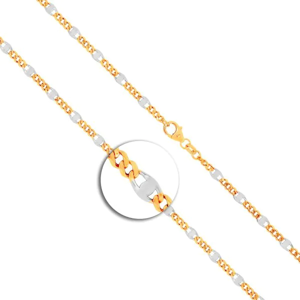 Goldkette als Panzerstegkette in Bicolor Gelbgold / Weißgold 333 / 8K, 42 cm lang, 3,1 mm breit, Gewicht ca. 3.9 g.