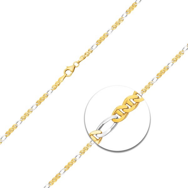 Goldkette als Panzerstegkette in Bicolor Gelbgold / Weißgold 333 / 8K, 60 cm lang, 2,5 mm breit, Gewicht ca. 5.7 g.