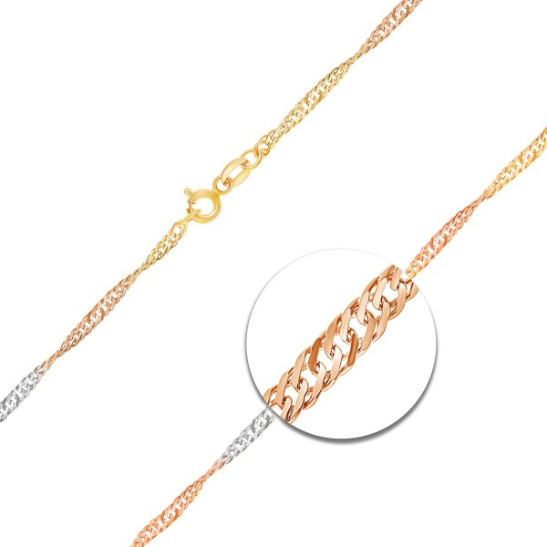 Goldkette als Singapurkette Tricolor in Gelbgold / Weißgold / Rotgold 333 / 8K, 50 cm lang, 2,4 mm breit, Gewicht ca. 3.6 g.