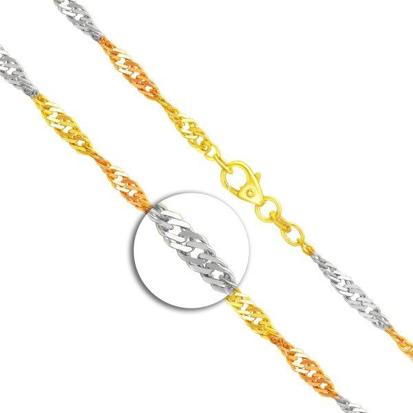 Goldkette als Singapurkette Tricolor in Gelbgold / Weißgold / Rotgold 333 / 8K, 42 cm lang, 2,9 mm breit, Gewicht ca. 5 g.