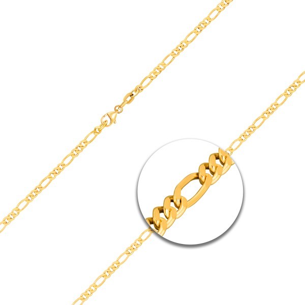Goldkette als Figarokette diamantiert in Gelbgold 375 / 9K, 38 cm lang, 2,2 mm breit, Gewicht ca. 3.5 g.