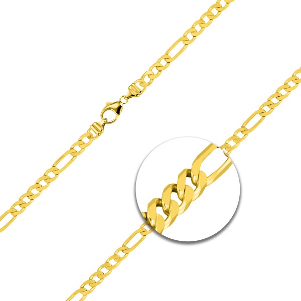 Armband als Figarokette diamantiert in Gelbgold 750 / 18K, 20 cm lang, 3,4 mm breit, Gewicht ca. 7.2 g.