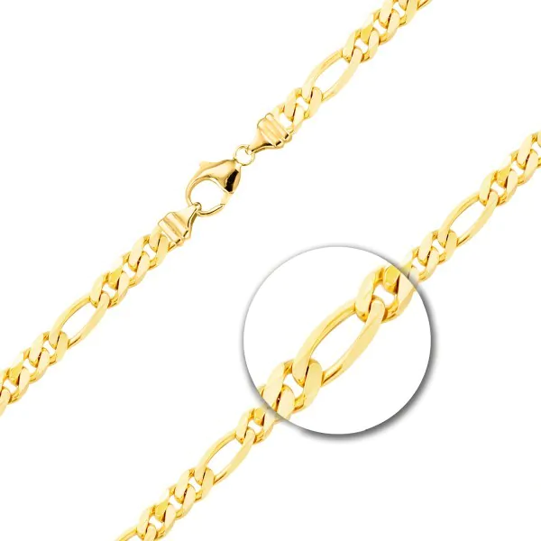 Goldkette als Figarokette diamantiert in Gelbgold 585 / 14K, 45 cm lang, 5,3 mm breit, Gewicht ca. 29.9 g.