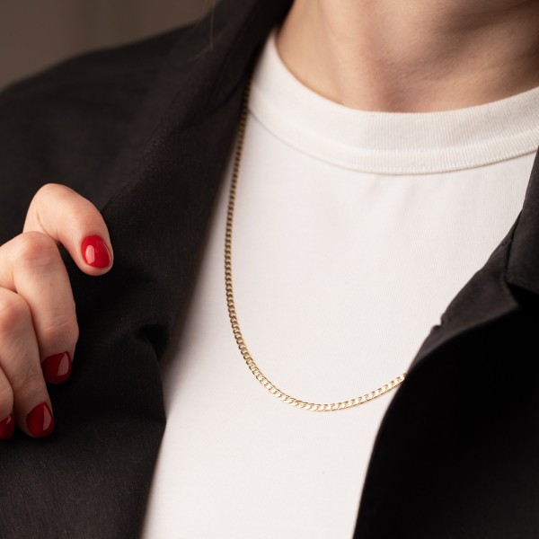 Goldkette als Panzerkette weit in Gelbgold 585 / 14K, 100 cm lang, 2,6 mm breit, Gewicht ca. 8.5 g.