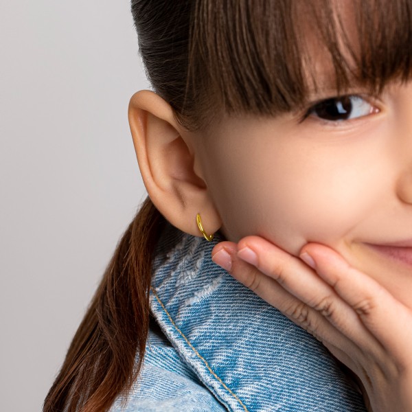 Ohrringe, Creolen, Gelbgold 585 / 14K, Außendurchmesser 9 mm, Breite 1.3 mm, Gewicht ca. 0.2 g