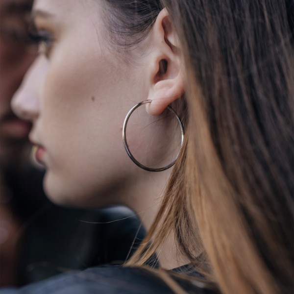 Ohrringe, Creolen, Weißgold 375 / 9K, Außendurchmesser 30 mm, Breite 2 mm, Gewicht ca. 1.0 g