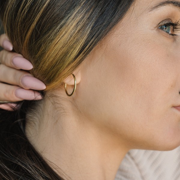 Ohrringe, Creolen, Gelbgold 585 / 14K, Außendurchmesser 20 mm, Breite 2 mm, Gewicht ca. 0.7 g