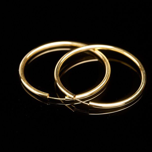 Ohrringe, Creolen, Gelbgold 585 / 14K, Außendurchmesser 50 mm, Breite 2.5 mm, Gewicht ca. 2.8 g