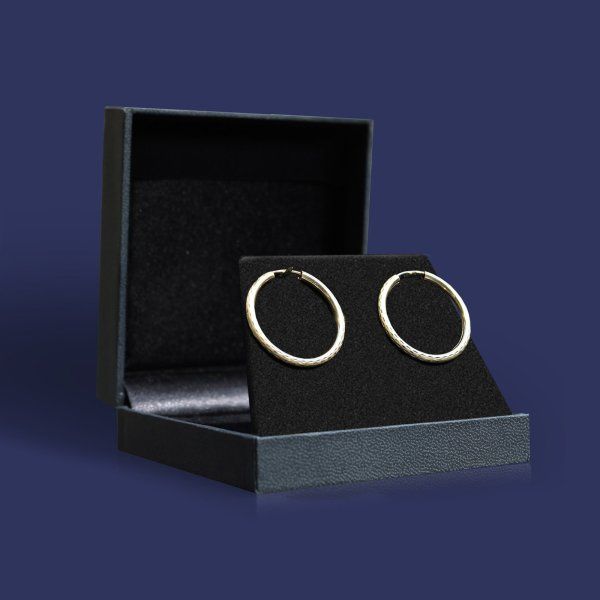 Ohrringe, Creolen, Gelbgold 585 / 14K, Außendurchmesser 30 mm, Breite 2.5 mm, Gewicht ca. 1.7 g