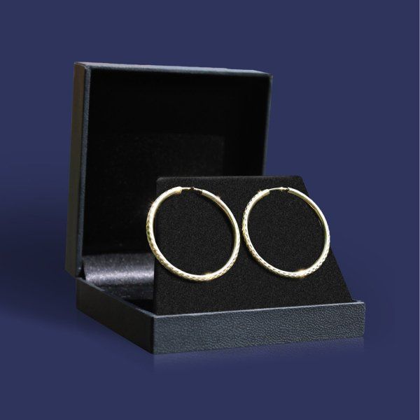 Ohrringe, Creolen, Gelbgold 585 / 14K, Außendurchmesser 40 mm, Breite 2.5 mm, Gewicht ca. 2.3 g