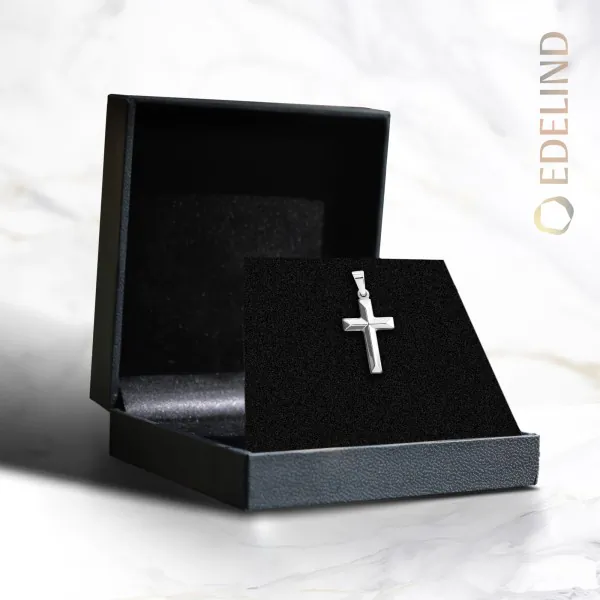 Anhänger Kreuz glanz, Weißgold 585 / 14K, Höhe 25.0 mm, Breite 12.1 mm, Gewicht ca. 0.74 g