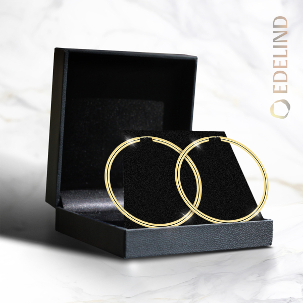 Ohrringe, Creolen, Gelbgold 750 / 18K, Außendurchmesser 50 mm, Breite 2.5 mm, Gewicht ca. 3.4 g