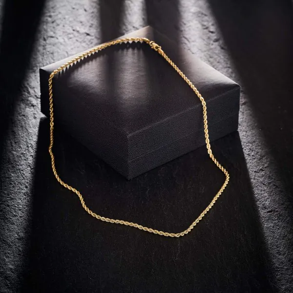 Goldkette als Kordelkette hohl Leichtversion in Gelbgold 333 / 8K, 45 cm lang, 2,1 mm breit, Gewicht ca. 2.3 g.