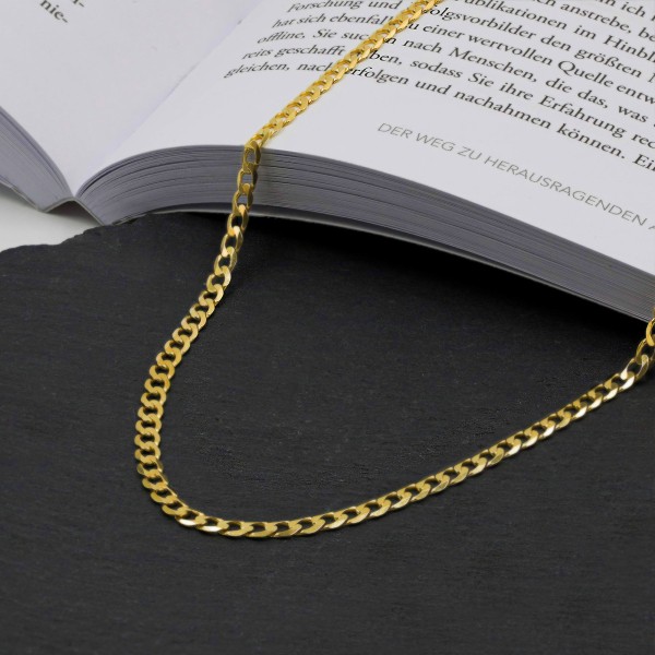 Goldkette als Panzerkette weit in Gelbgold 333 / 8K, 75 cm lang, 3,9 mm breit, Gewicht ca. 11.6 g.
