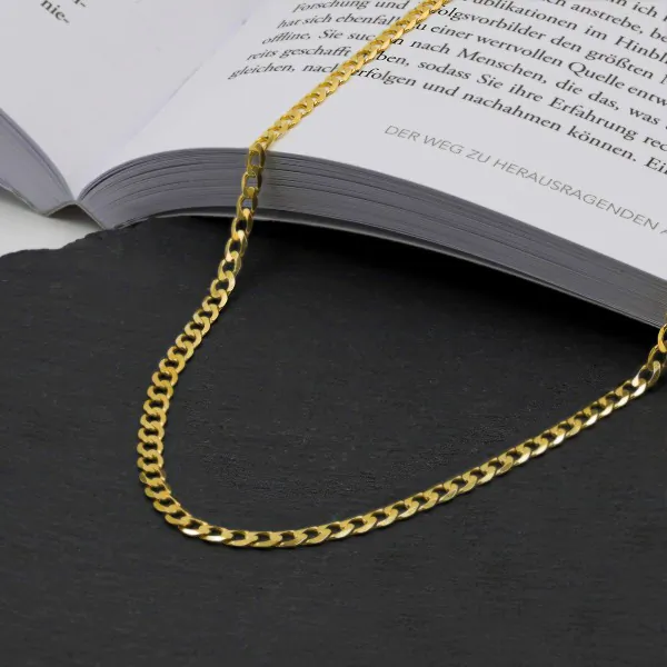 Goldkette als Panzerkette weit in Gelbgold 585 / 14K, 38 cm lang, 3,9 mm breit, Gewicht ca. 7.2 g.