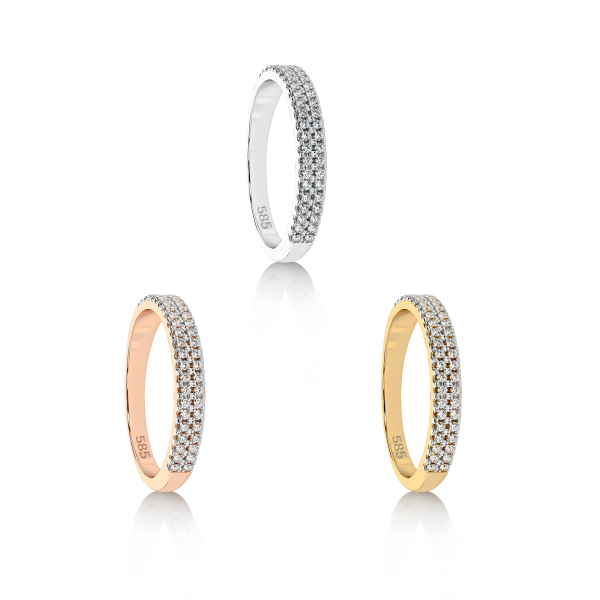 0,18 Karat Diamant Verlobungsring mit 46 Diamanten, Gelbgold 585 / 14K, Weite 57 mm, Gewicht ca. 1.7 g.