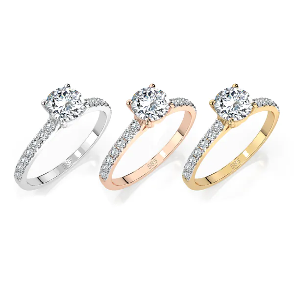 0,4+0,21 Karat Diamant Verlobungsring mit 15 Diamanten, Gelbgold 585 / 14K, Weite 49 mm, Gewicht ca. 1.5 g.
