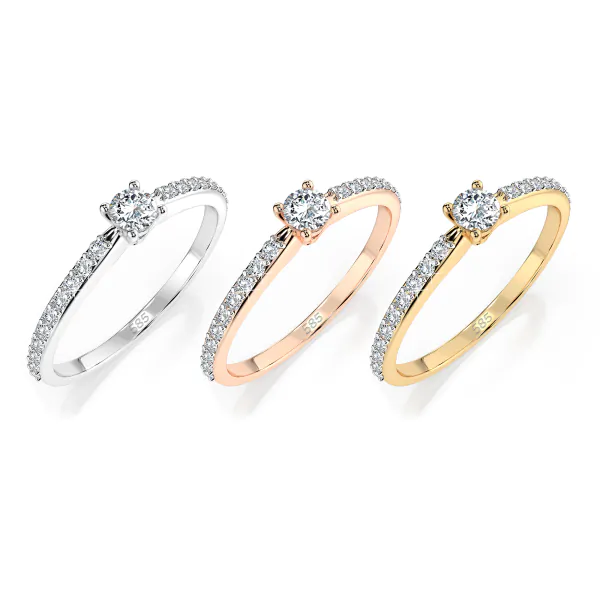 0,1+0,16 Karat Diamant Verlobungsring mit 21 Diamanten, Weißgold 585 / 14K, Weite 71 mm, Gewicht ca. 1.2 g.