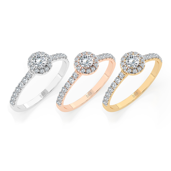 0,29+0,25 Karat Diamant Verlobungsring mit 30 Diamanten, Gelbgold 585 / 14K, Weite 55 mm, Gewicht ca. 1.6 g.