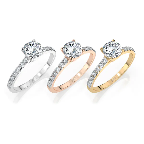 0,5+0,21 Karat Diamant Verlobungsring mit 15 Diamanten, Weißgold 585 / 14K, Weite 70 mm, Gewicht ca. 1.6 g.